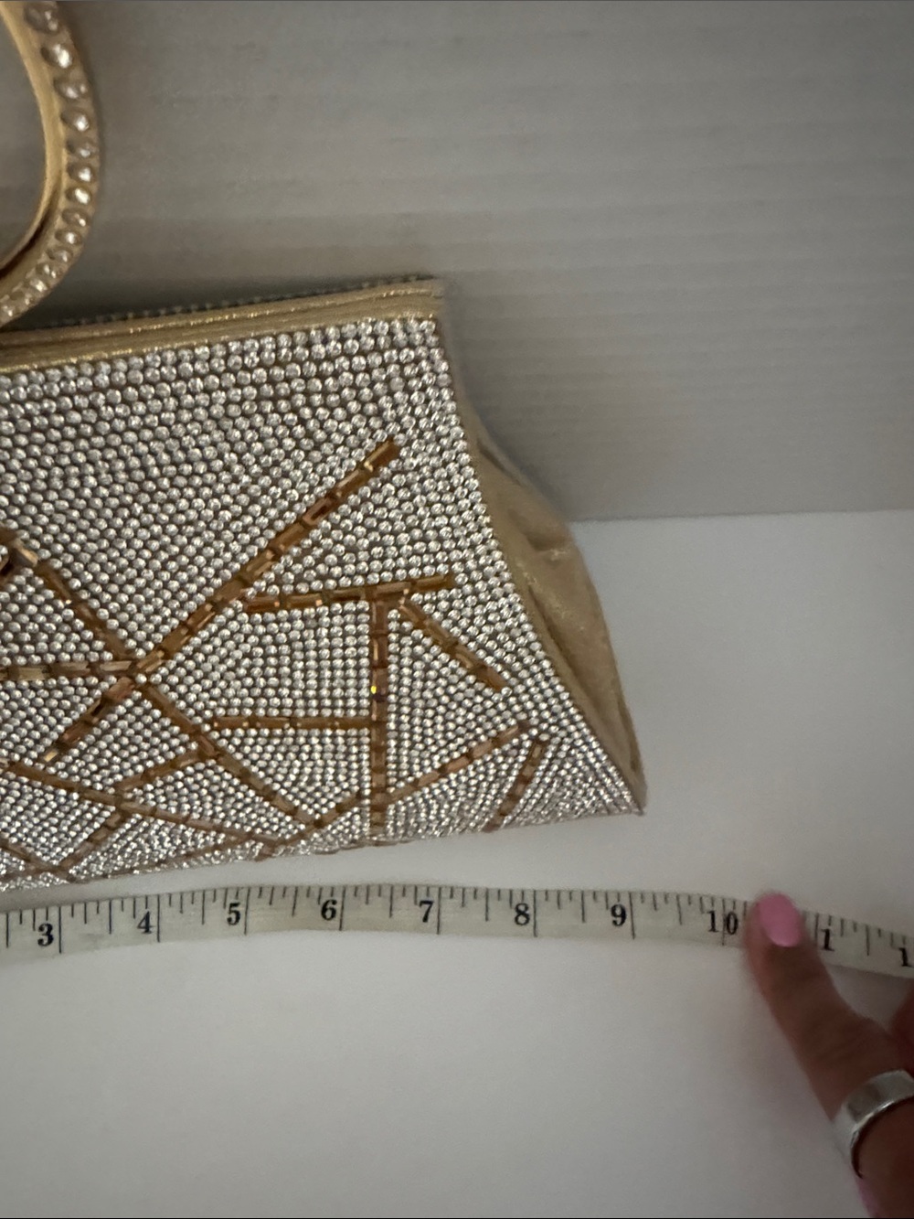 Crystal Embellished Ring Handle Clutch - Silver/gold - Picture 3 of 5